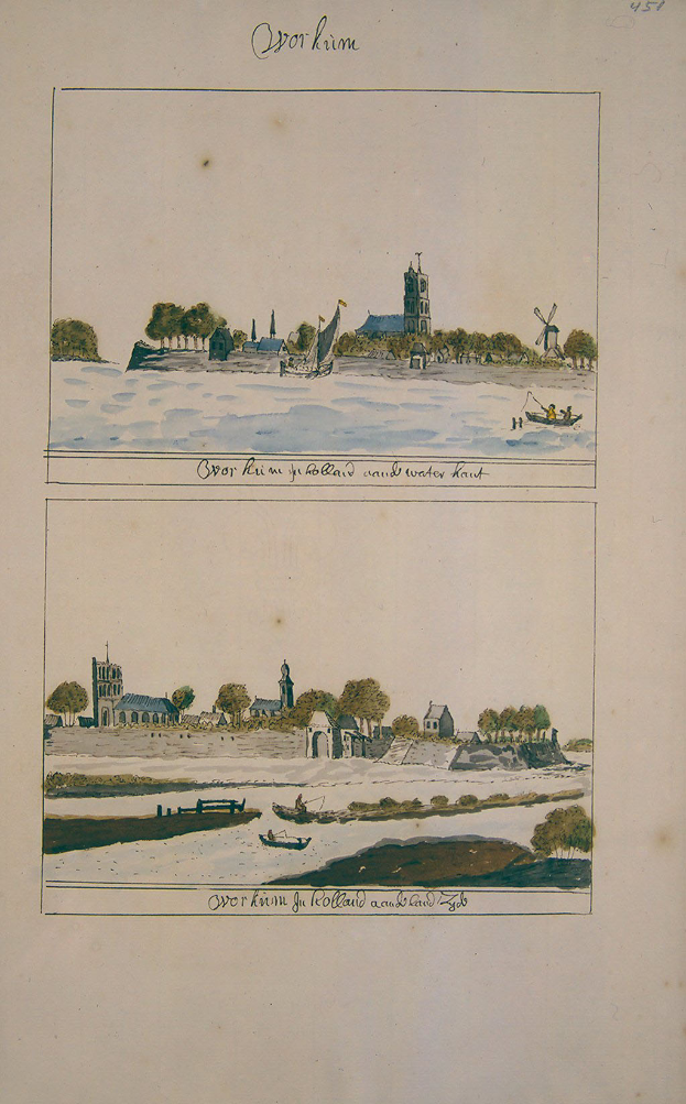 Ein aufgeschlagenes Buch mit einer detaillierten Stadtansicht, diegrüne Bäume, hohe Gebäude, ruhiges Wasser, kleine Boote und geschwungene Schrift zeigt.