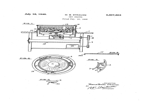 Schwarz-weiß-Zeichnung eines Gasofens mit der Aufschrift "US-Patent 2,207,903" oben rechts.