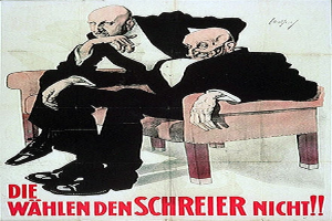 Ein deutscher Propagandaplakat für die NSDAP, das zwei Männer auf einem Sofa sitzend zeigt, mit Textinformationen über die Partei.