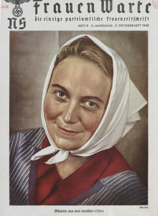Eine Frau mit weißem Kopftuch lächelt auf dem Cover eines deutschen Magazins aus dem Jahr 1940, mit Text und Logo oben und unten.