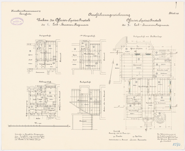 Ein detaillierter architektonischer Grundrissplan einer ehemaligen Kanzlerbüros in der Bundesrepublik Deutschland, der den Gebäudelayout mit Text und Zeichnungen zeigt.