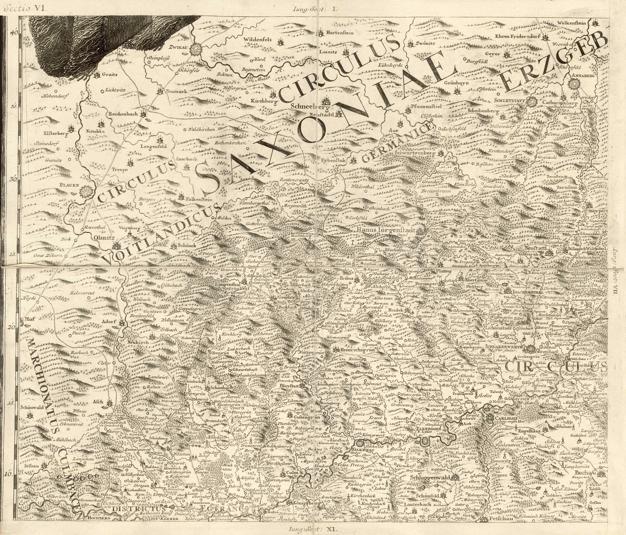 Detailierte alte Karte von Sachsen, Deutschland, die geographische Merkmale wie Flüsse, Berge und Städte zeigt.