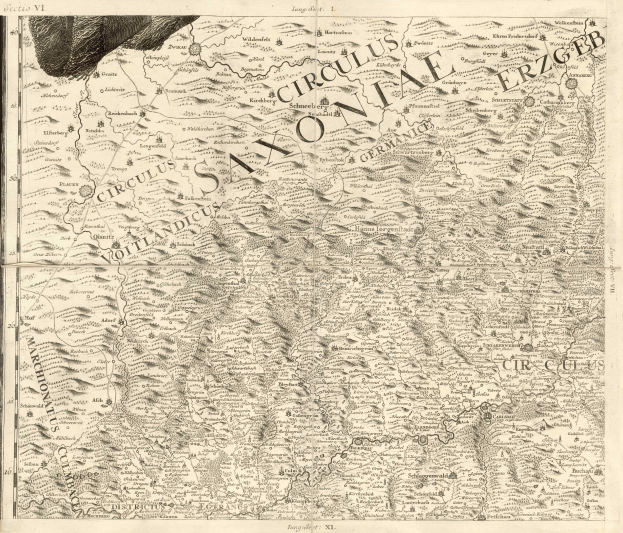 Detailierte alte Karte von Sachsen, Deutschland, die geographische Merkmale wie Flüsse, Berge und Städte zeigt.