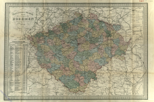 Ein altes Deutschland-Karte mit Bayern und Deutschland hervorgehoben, mit detaillierten Städten, Flüssen und geografischen Merkmalen in verschiedenen Blautönen, Grüntönen und Gelbtönen.