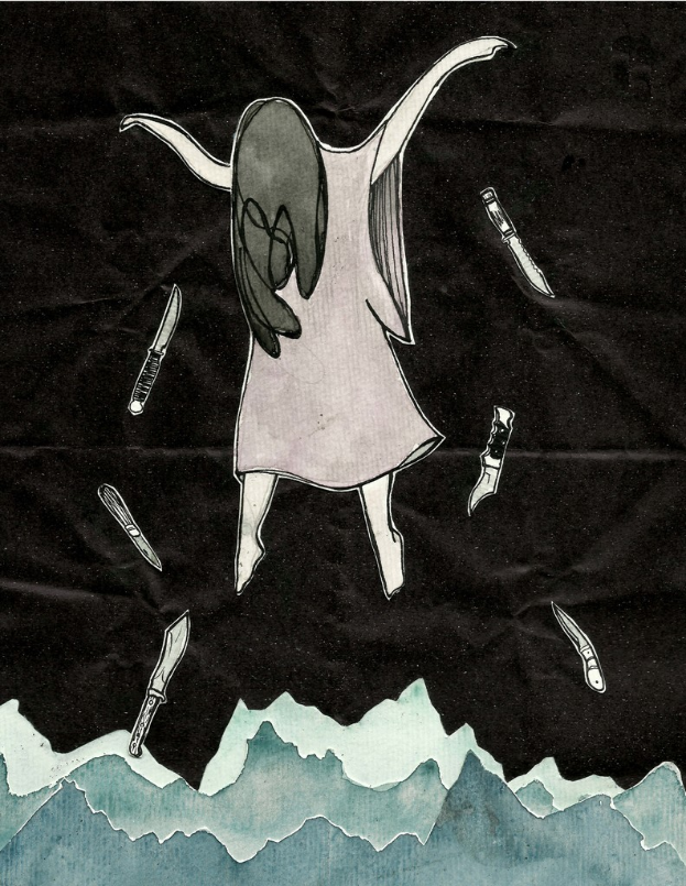 Ein Graffiti ist prominent in der Mitte des Bildes zu sehen.