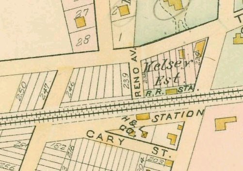 Alte Stadtkarte mit nummerierten Gebäuden und Text, als 'Land zu verkaufen' beschriftet.