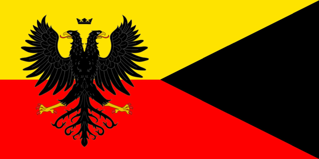 Die deutsche Flagge mit einem schwarzen Doppeladler in der Mitte