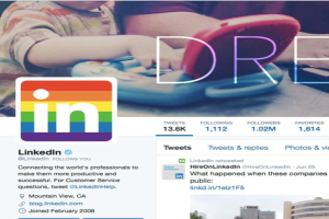 LinkedIn-Profilseite mit Logo, Profilbild und Coverfoto mit Text.