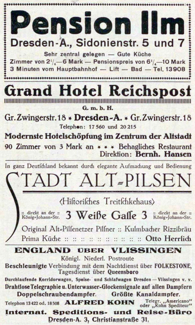 Schwarzer Text auf weißem Hintergrund Werbung für die Renten-Inn in Dresden, Deutschland.