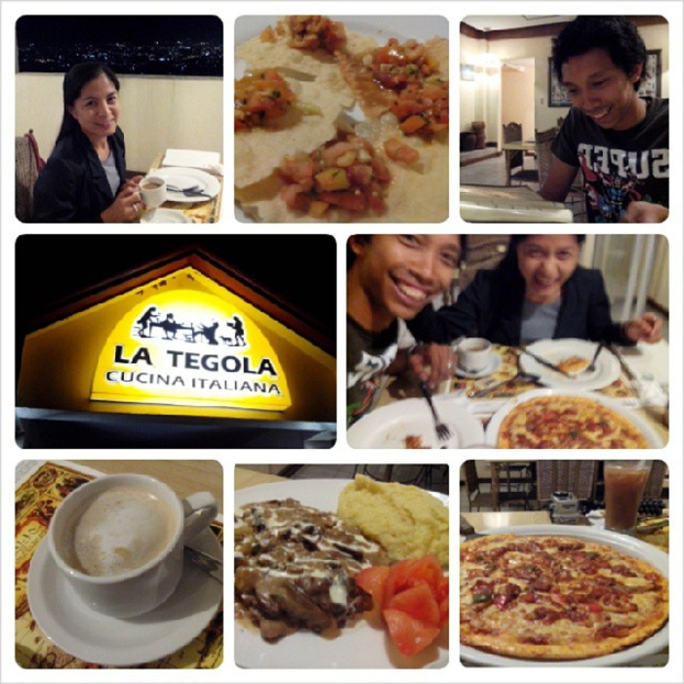 Ein Collage aus acht Bildern: eine Frau, Snacks, ein Mann, ein Restaurantname, ein Mann und eine Frau mit Essen, ein Getränk, Essen und eine Pizza.