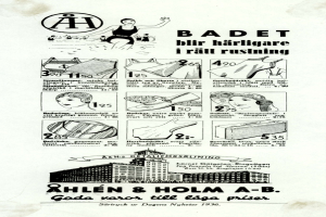 Eine Frau mit einem Pferdeschwanz, die einen weißen Bikini mit blauen und weißen Streifen trägt, schaut direkt in die Kamera, umgeben von Bildern von Menschen, modernen Gebäuden und fetter Schrift.