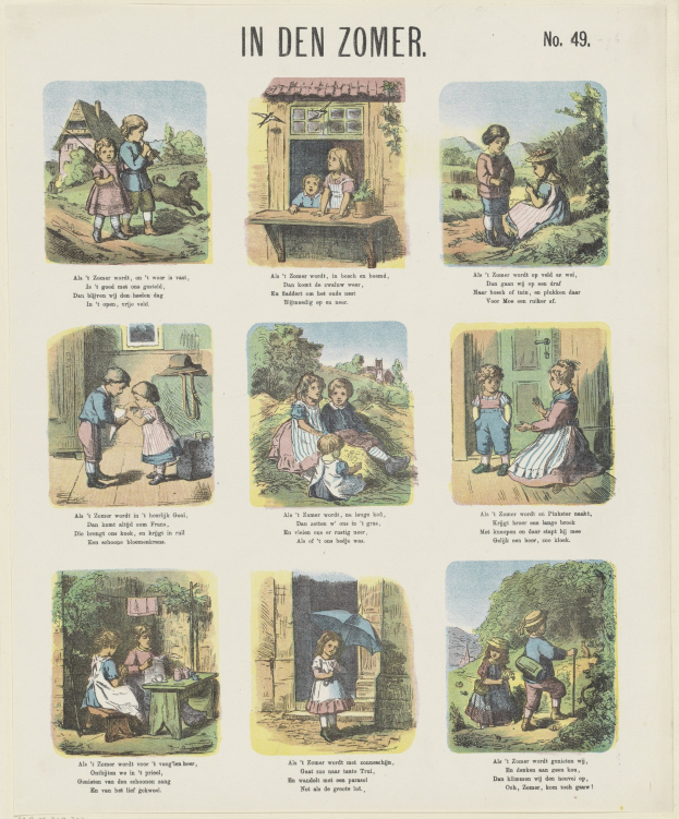 Ein buntes Kinderbild von spielenden Kindern in einem üppigen Garten mit Text in einer spielerischen Schriftart.