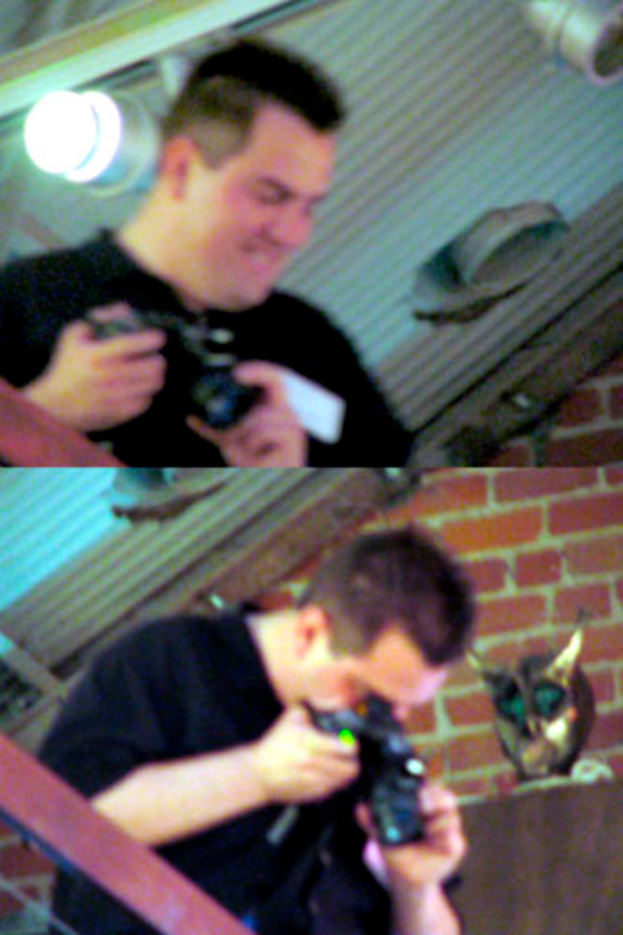 Ein Collage-Bild von Männern mit Kameras in den Händen.