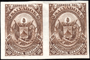 Zwei Briefmarken mit dem Wappen der Vereinigten Staaten von Amerika auf schwarzem Hintergrund, jeweils mit Text und zusätzlichen Bildern.