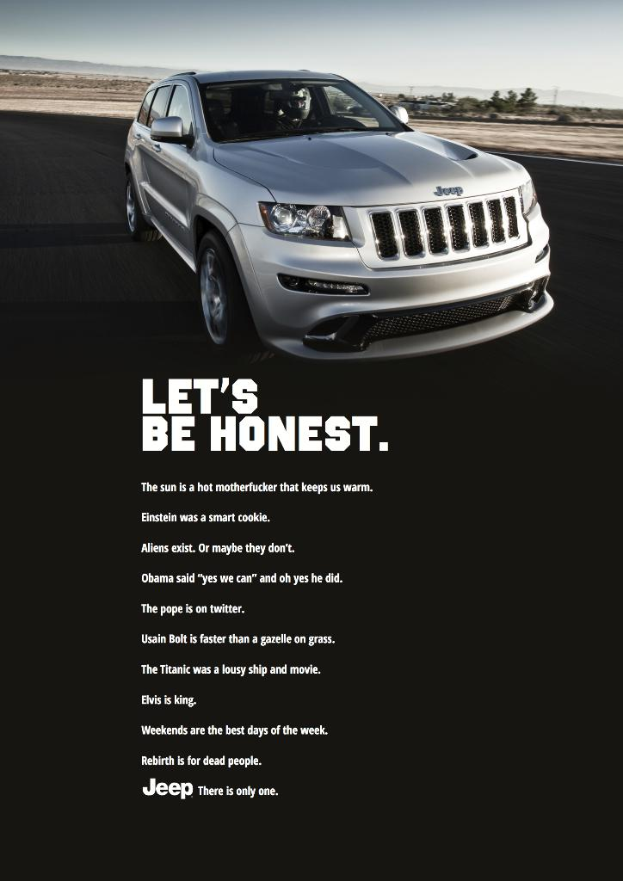 Ein Auto mit darunter bearbeiteten Textzitaten.