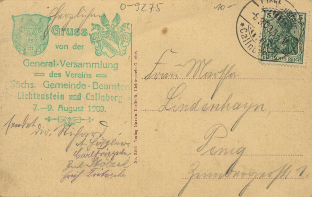 Alte deutsche Briefmarke auf einem Umschlag vom 7. August 1909 mit der Aufschrift "├ľsterreich - Deutschland - Cover nach Deutschland".