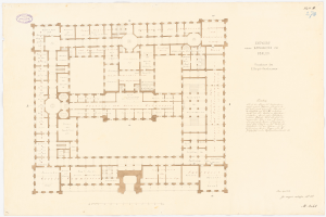 Ein detaillierter Grundrissplan des Eingangsbereichs des Rathauses in Berlin mit textuellen Anmerkungen zur Beschreibung des Layouts.