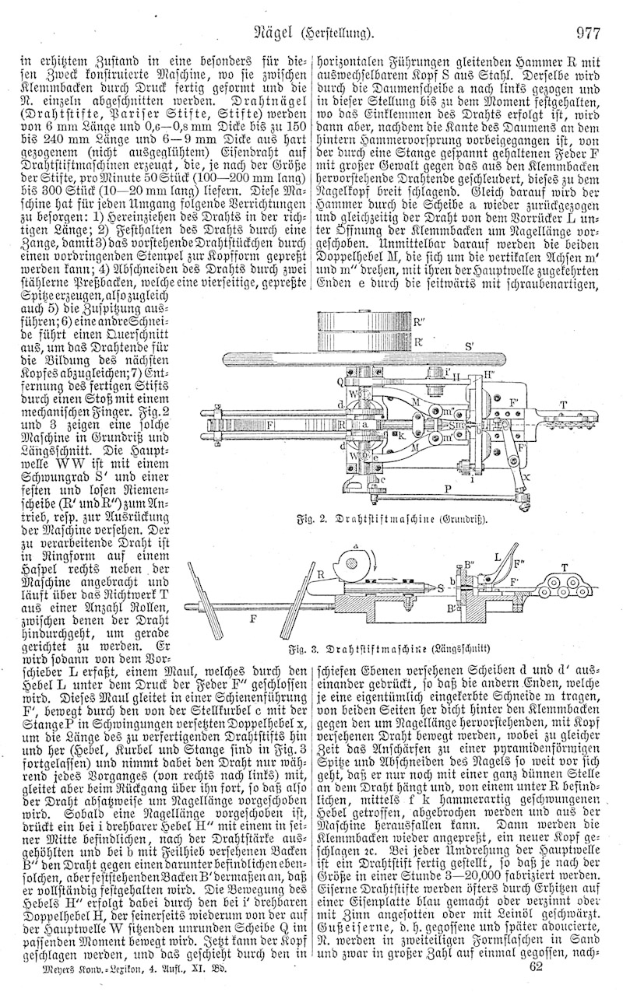 Eine Buchseite mit der Überschrift "Deutsches Patent 977,977", die eine mittige Zeichnung einer Maschine mit weiteren Bildern der Maschine um den Text zeigt.