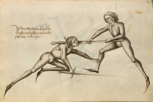 Zwei Männer sind auf einem Blatt Papier mit Text darauf abgebildet.