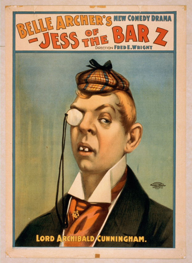 Ein Plakat für die Komödie 'Jess von der Bar Z' mit einer Person in einer Mütze, die eine Brille hält, mit dem Titel oben.